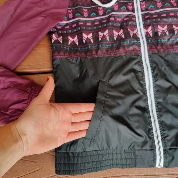 Y2K Empyre Jacket Purple Aztec Windbreaker Full Zip Hooded Coat Women's Med VTG - Picture 4 of 9